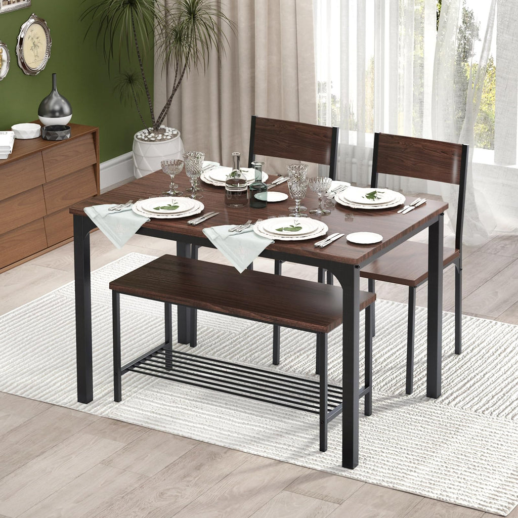 43.3'' Kitchen Dining Table Set for 4, Kitchen Table 2 Chairs Set for 4 with Bench, Space Saving Table Set