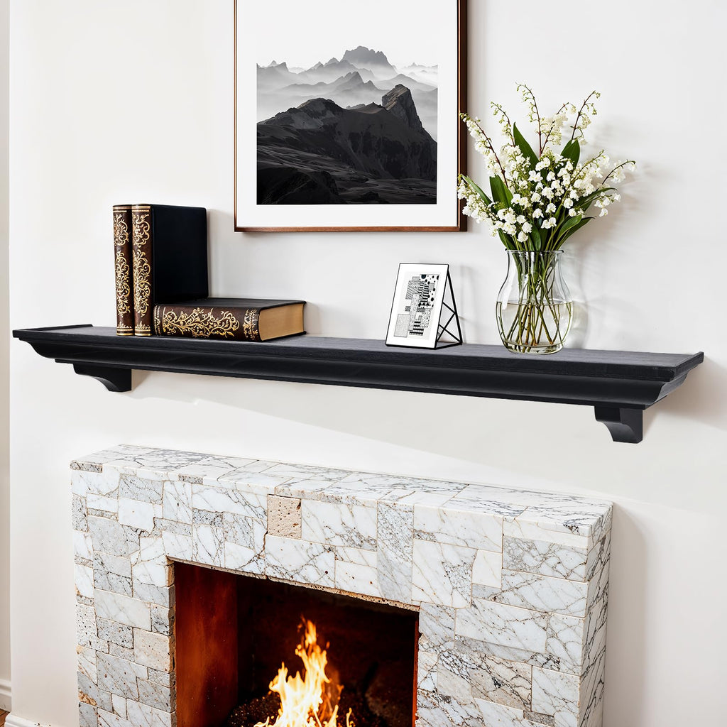 60 Inch Fireplace Mantel Shelf with Corbels, Rustic Floating Shelf, Black