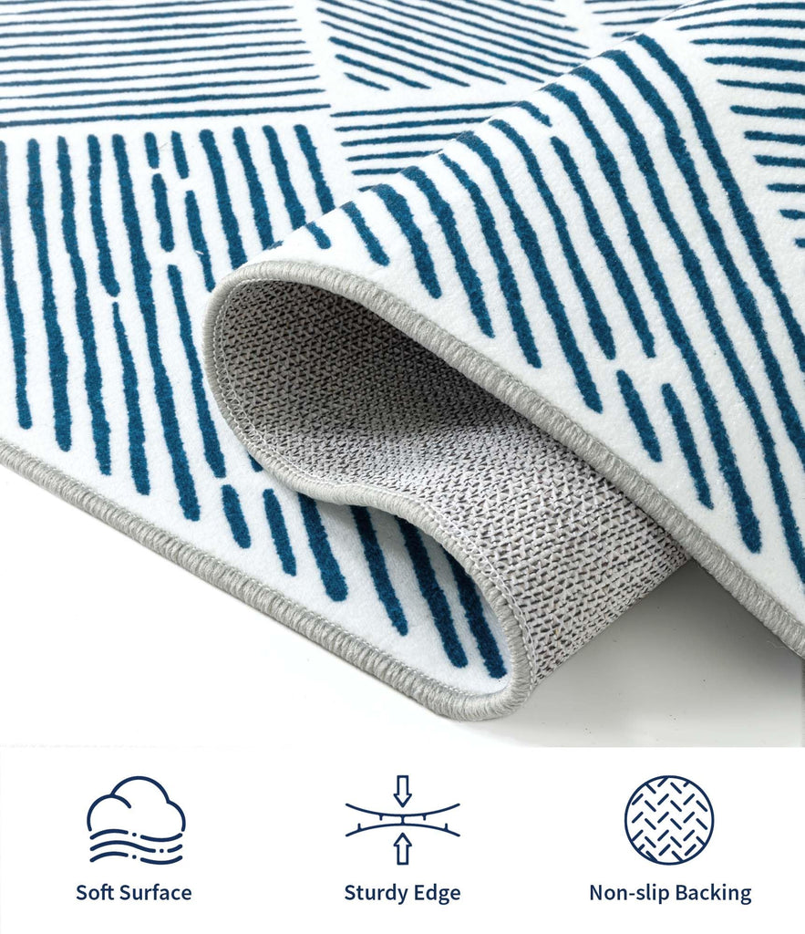 Washable Blue and White Rug, Modern Area Rug
