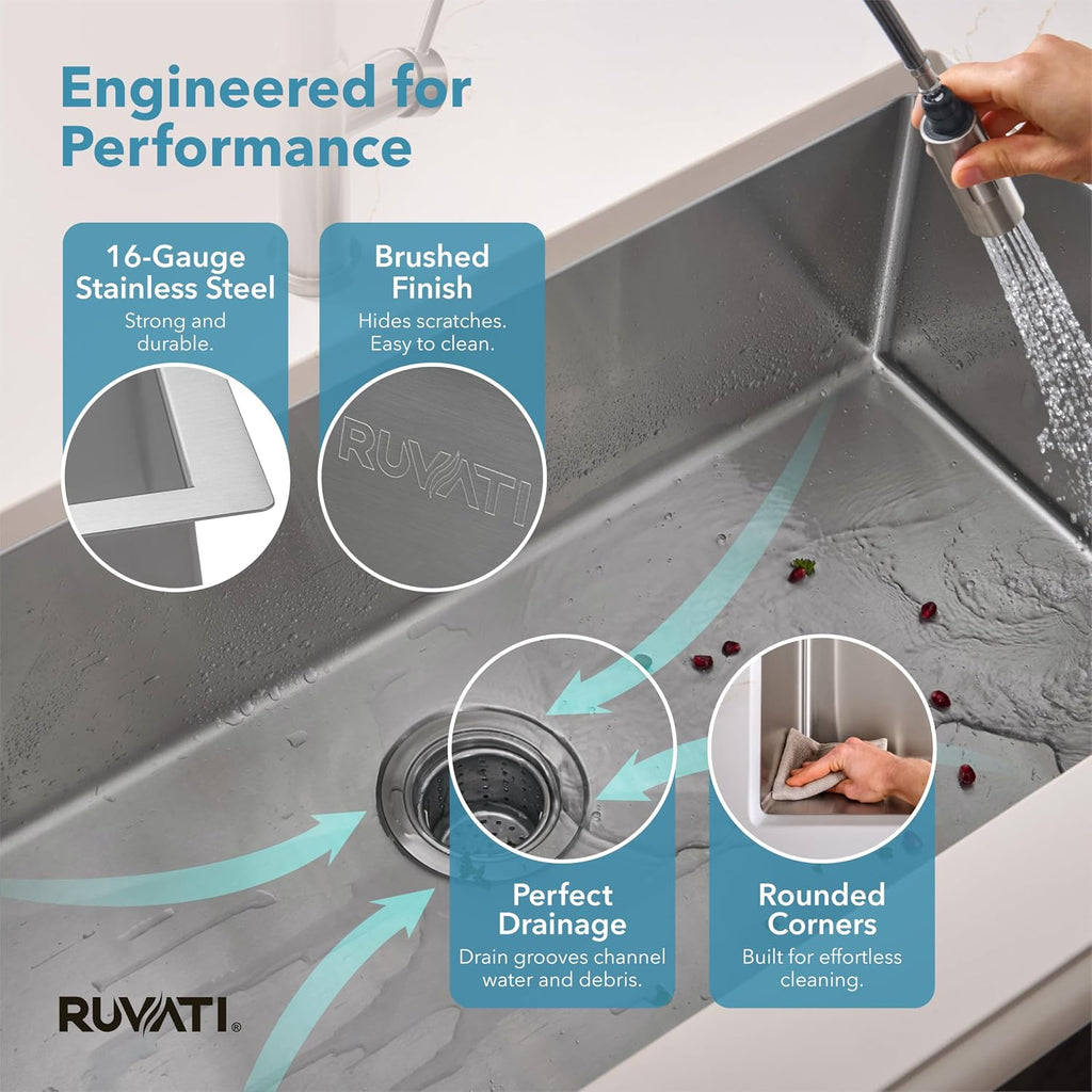 32-in 16-Gauge Rounded-Corner Undermount Kitchen Sink - RVH7400