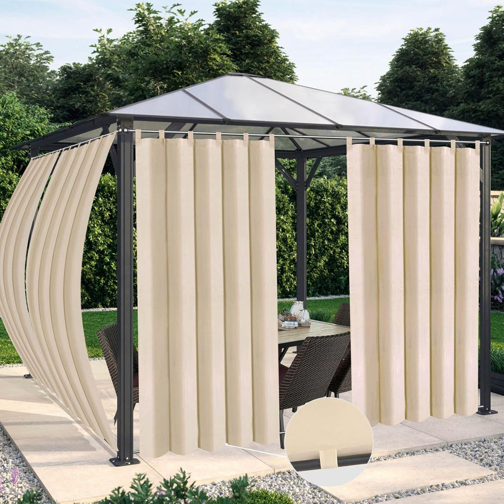 Waterproof Outdoor Curtains for Patio - Windproof Tab Top Gazebo Curtain Panels - Privacy Sun Blocking Outside Curtain Set for Porch, Pergola and Cabana 54 x 108 inch, Beige, 2 Panels
