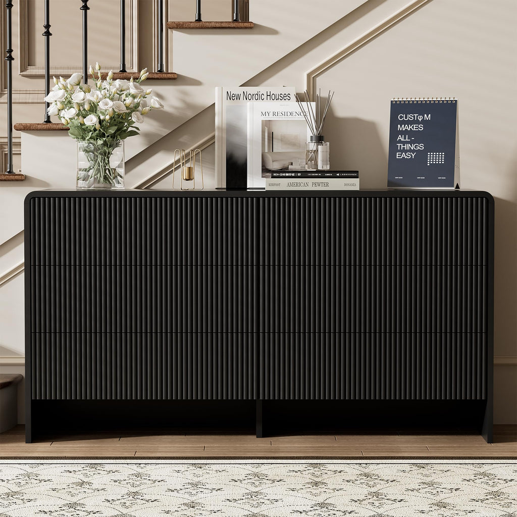 Black 6 Drawer Dresser, 55.1" Wide Chest of Drawers