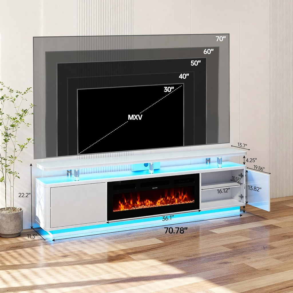 70" Fireplace TV Stand for TVs up to 80", Entertainment Center with 36" Fireplace & Double LED Lights, TV Console