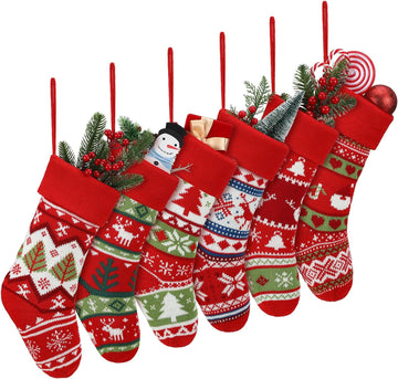 Inch Christmas Stockings Bulk Knit Large Stockings Christmas Knitted Rustic Holiday Tree Reindeer Snowflake - Set of 6
