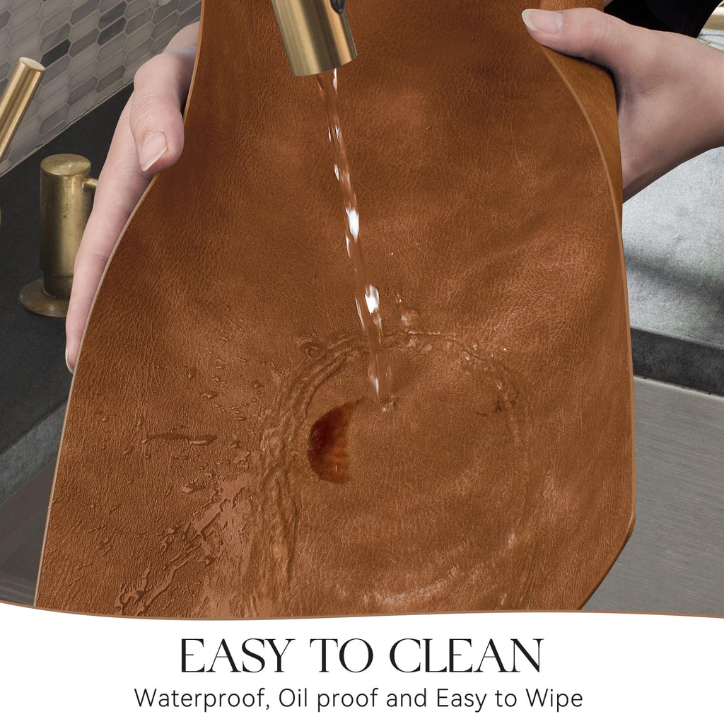 Vinyl Faux Leather Placemats, Set of 8, Reddish Brown