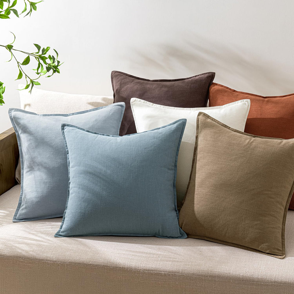 26x26 Inch Linen Solid Euro Throw Pillow Covers Coastal Blue