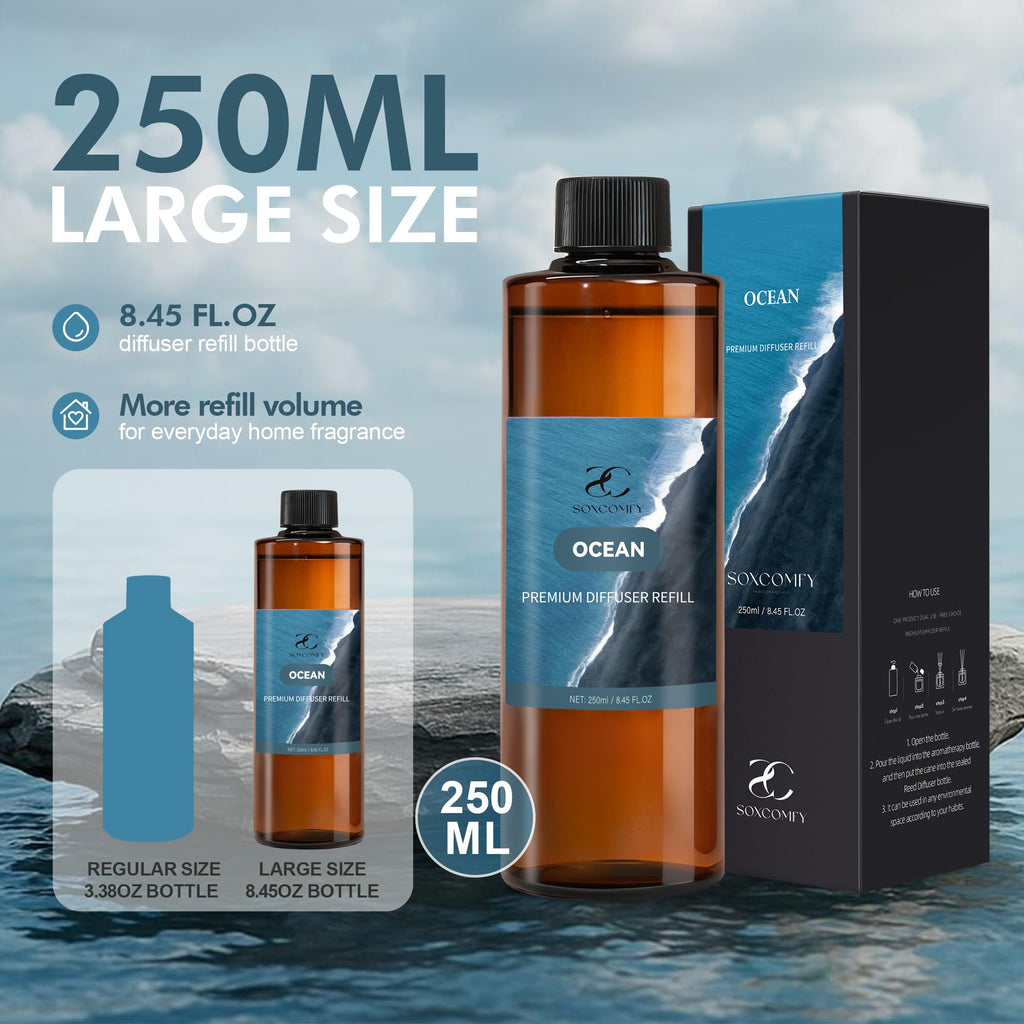 Diffuser Oil Refill, 250ml / 8.45 fl oz, Ocean - Reed & Aromatherapy Diffuser Oil, Long-Lasting Home Fragrance