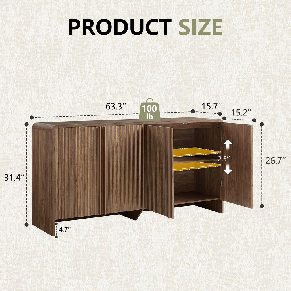 63" Modern Fluted TV Stand with Storage