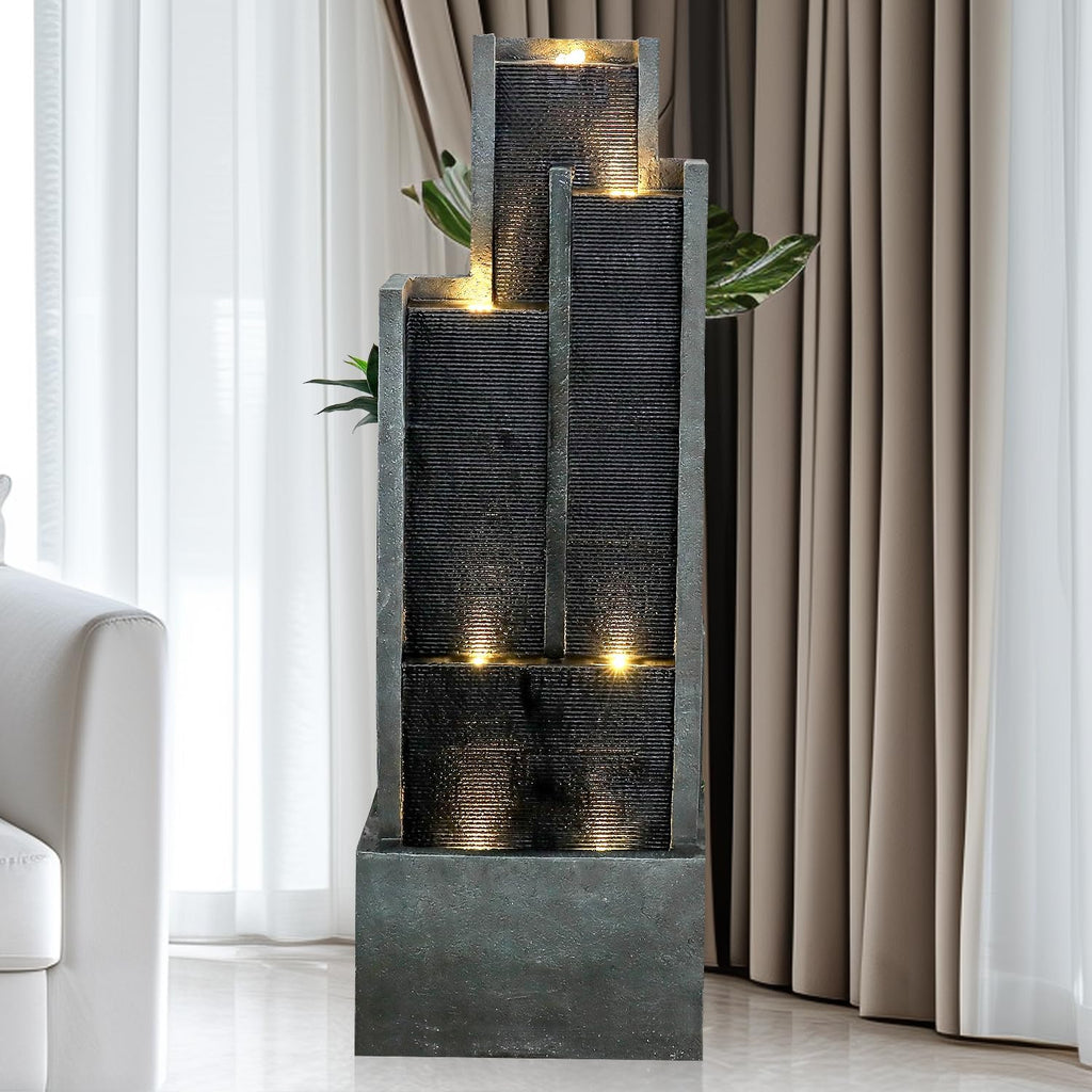 5-Tiers Indoor/Outdoor Garden Water Fountain - 50.7inches Modern Floor-Standing Cascading Water Feature - Suitable