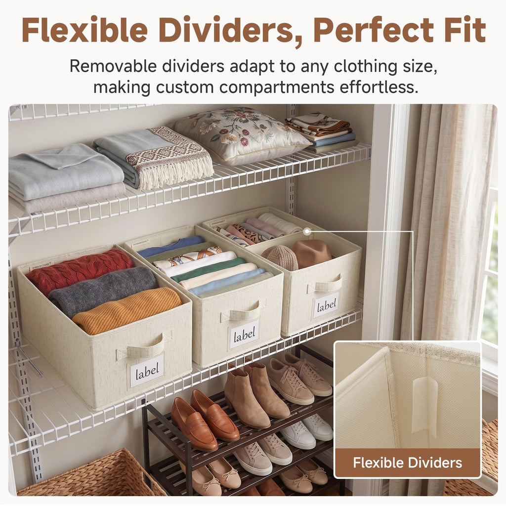 Linen Closet Organizer Bins with Divider, 16"x93⁄4"x63⁄4"