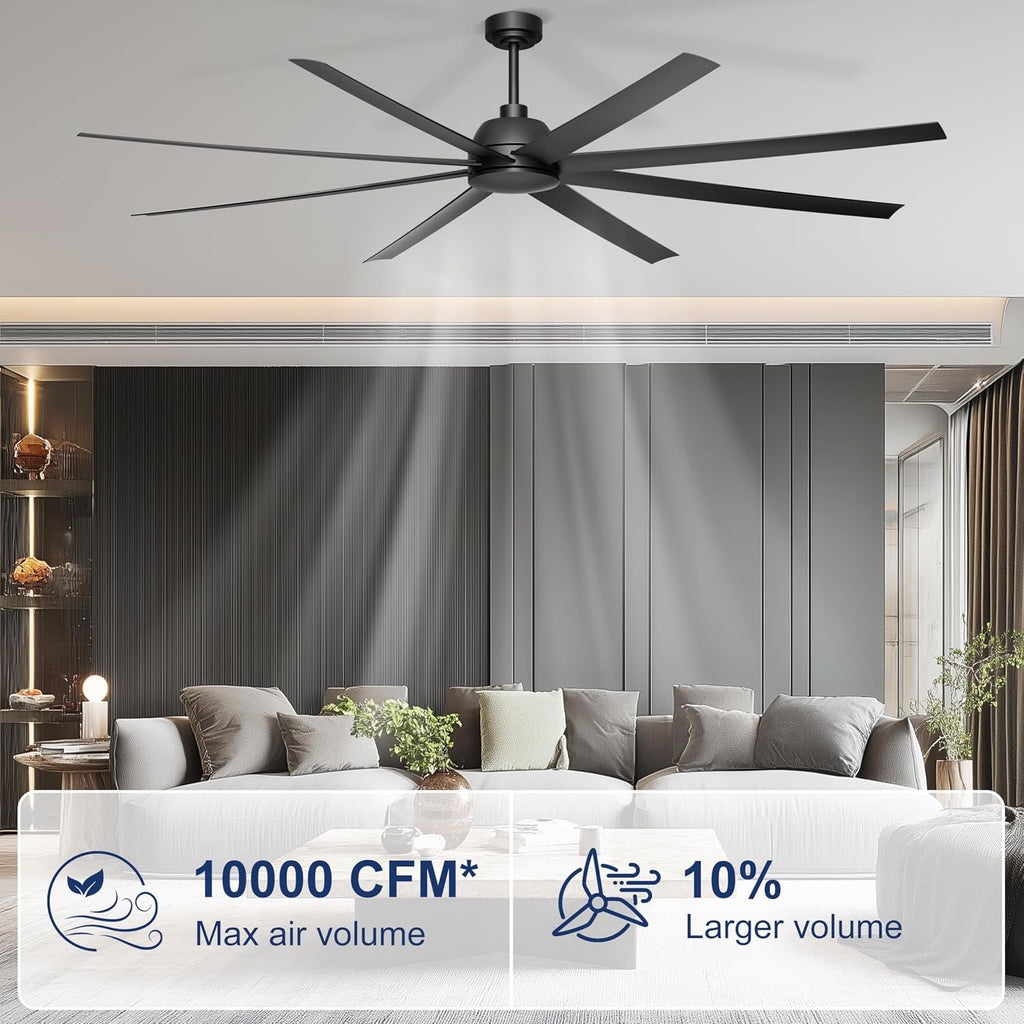 84'' Ceiling Fan No Light - Black Large Ceiling Fan with Remote & APP Control, Reversible DC Motor, 8 Blades
