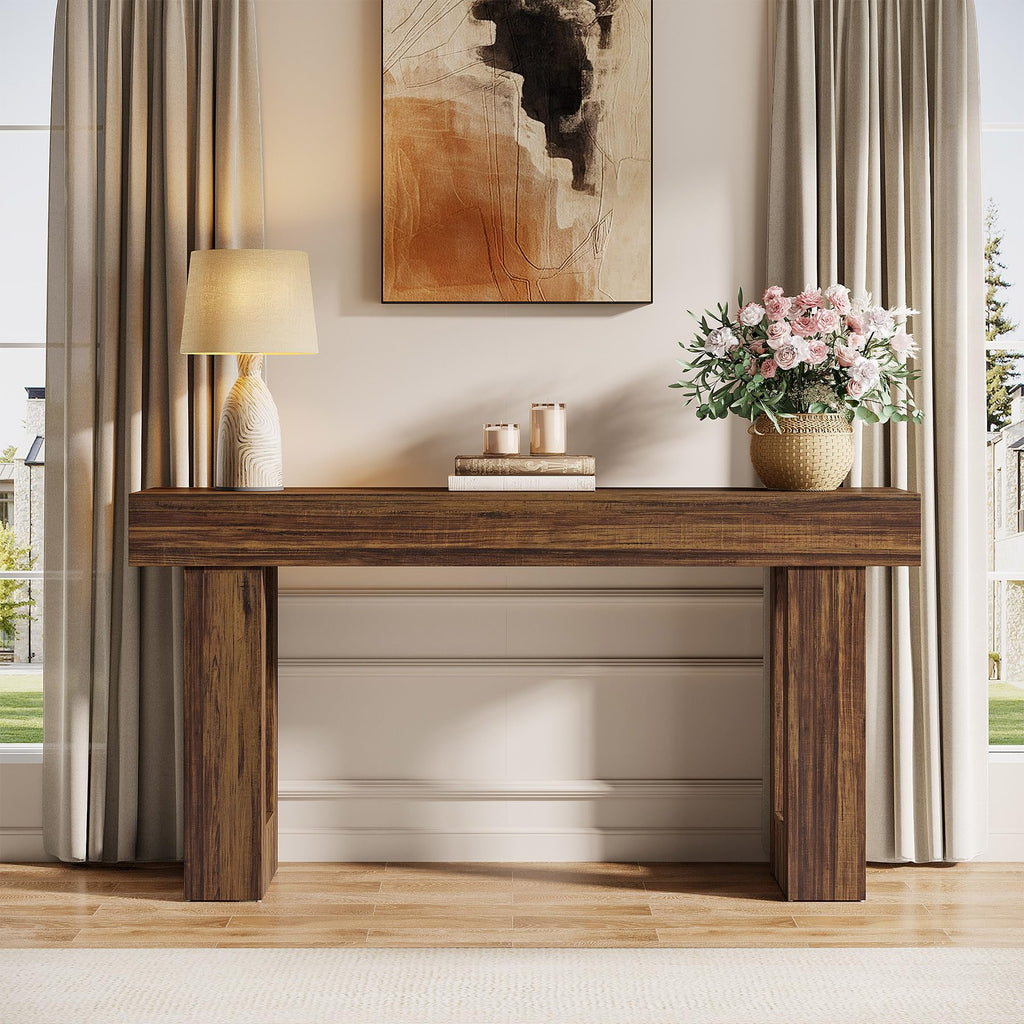 63-Inch Long Console Table, MDF Wood Grain Rectangular Sofa Table Behind The Couch, Farmhouse Entryway Table for