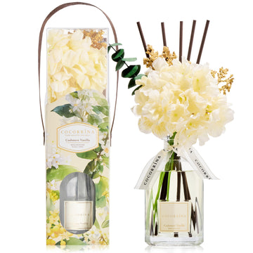 Reed Diffuser - Cashmere Vanilla 8.5 Fl.oz Flower Reed Diffuser with Sticks, Bedroom Bathroom Shelf Decor (Floral