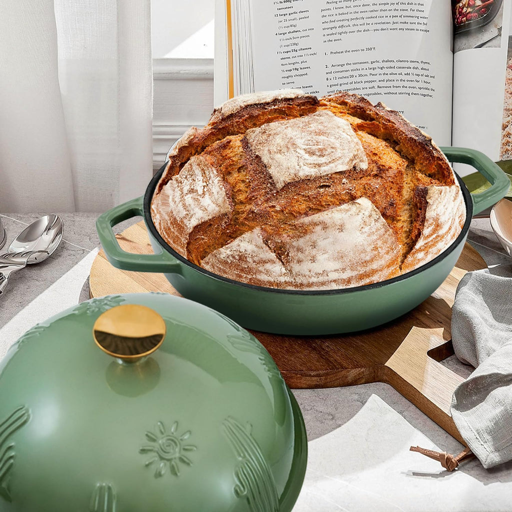 Bread Oven Cast Iron Bread Dutch Oven with Cloche Lid for Bread Baking White Enameled Cast Iron Bread Oven with Dome