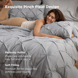 Queen Comforter Set Grey - Bed in a Bag Queen Bedding 7 Pieces, GentleSoft Pintuck Bed Set Gift for Family