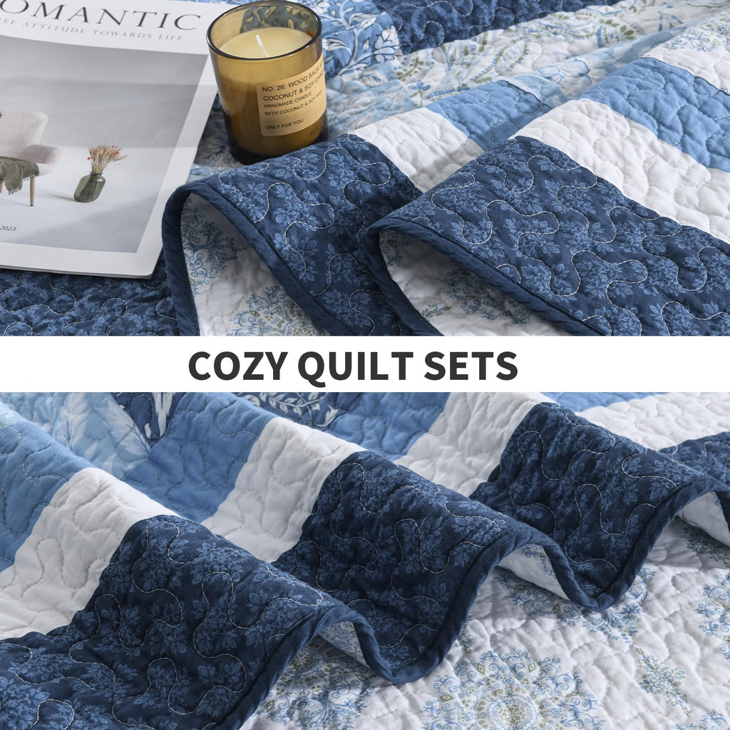 100% Cotton Quilt Set, Farmhouse Floral Patchwork Bedspreads