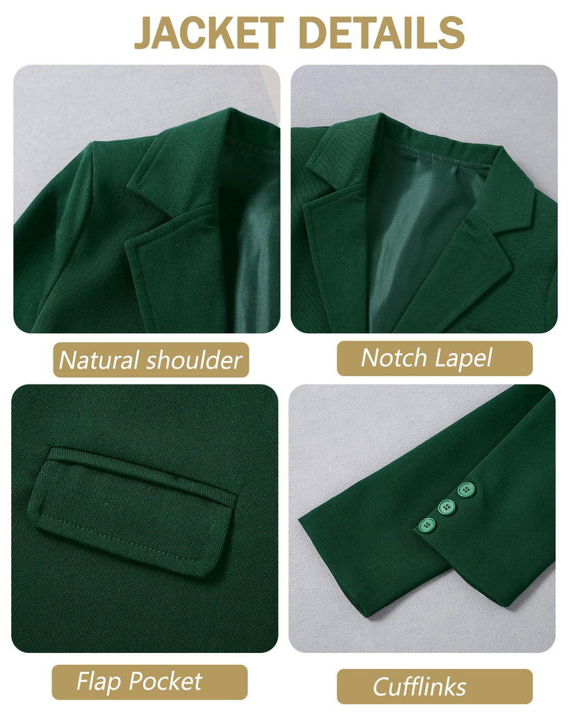 Green Boys Formal Outfit Boys Christening Outfits for Memorial Services 7 Pcs Including Jacket, Pants, Shirt, Vest