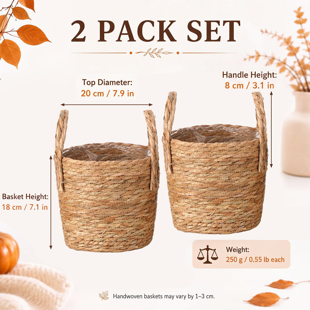 Thanksgiving Woven Basket Planter Wicker, 10'', Natural, 2 Pcs