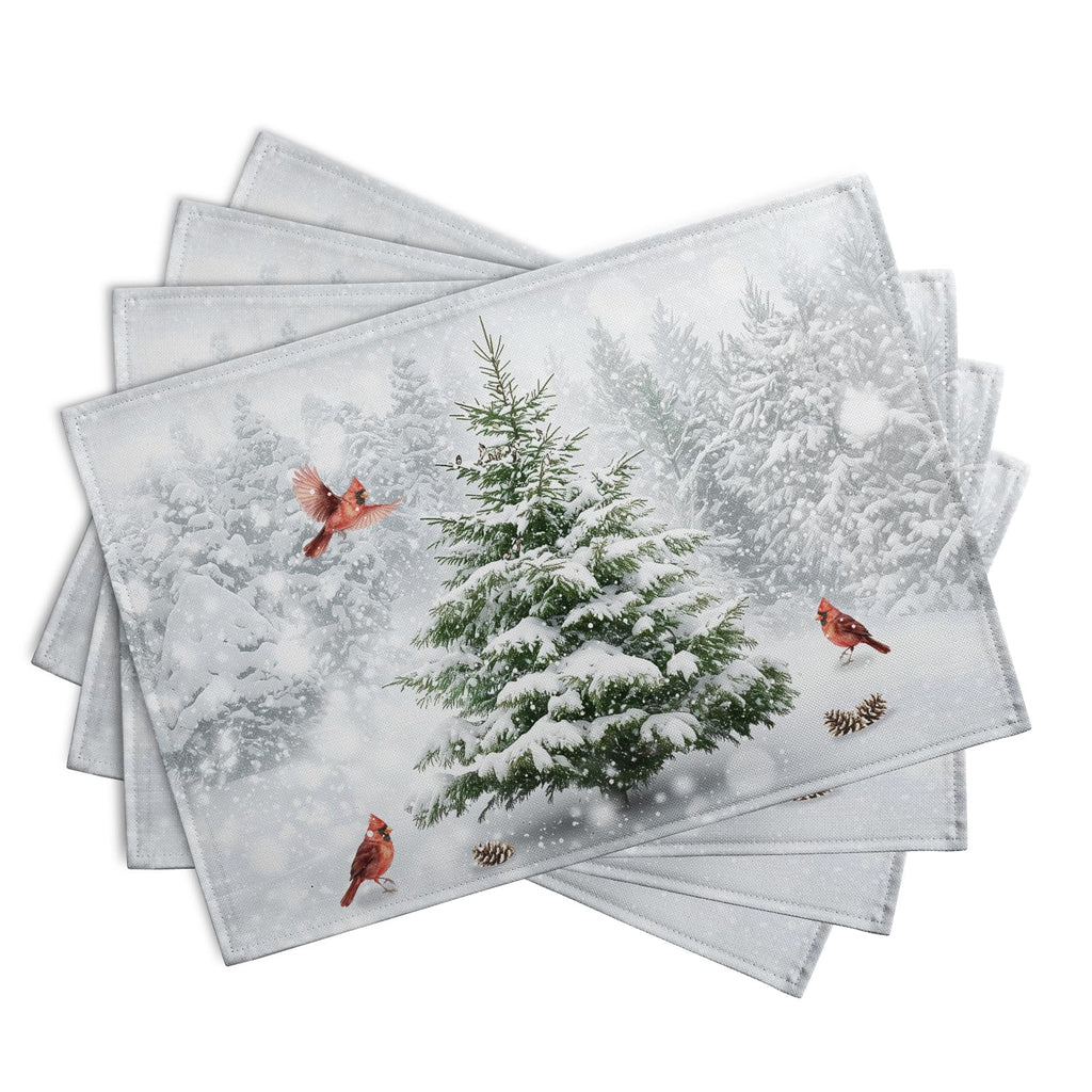 Winter Pine Tree Birds Placemats Set of 4 Christmas Table Place Mat