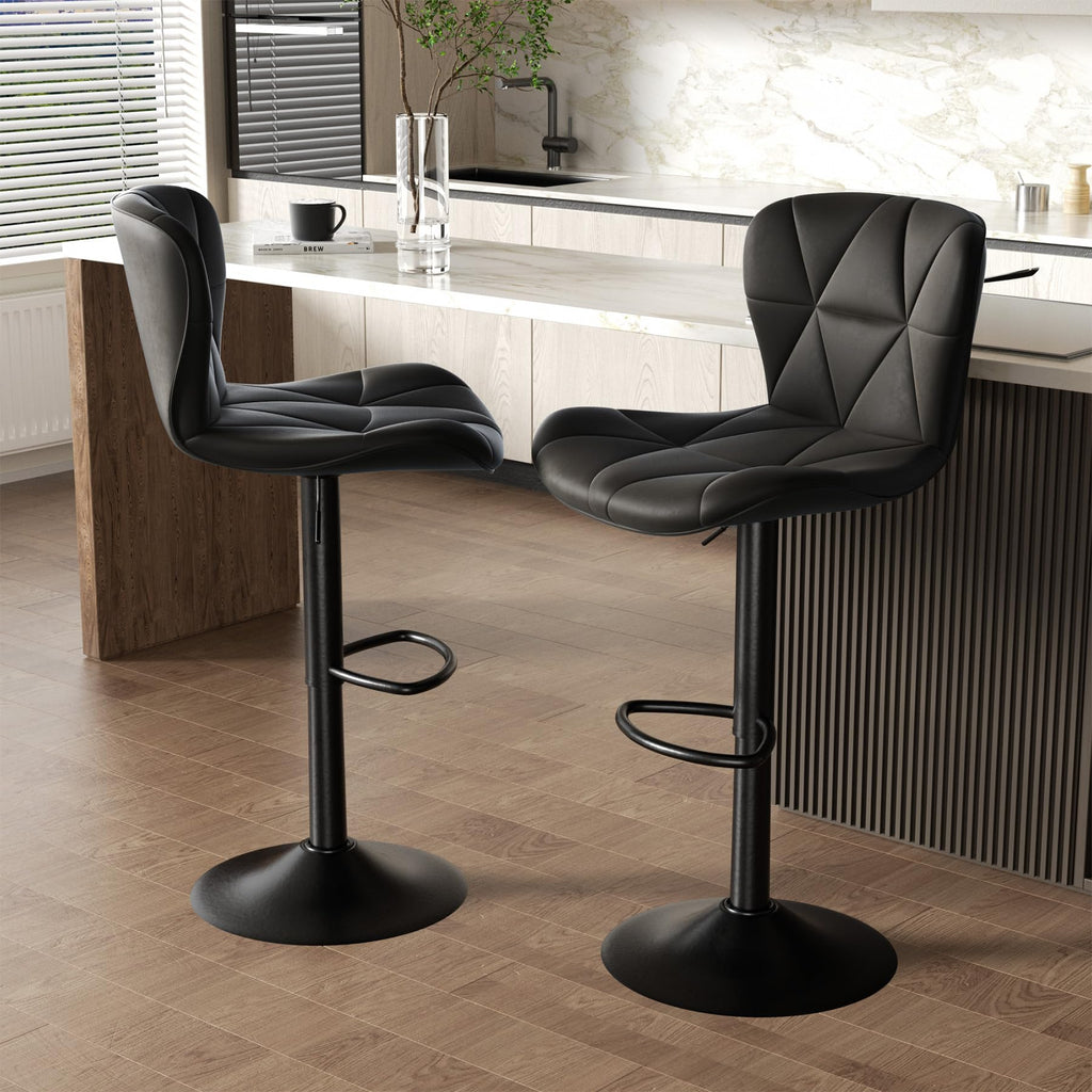 Modern Bar Stools Set of 2, Adjustable Faux Leather Upholstered Swivel Bar Stools, Counter Height Bar Chairs with