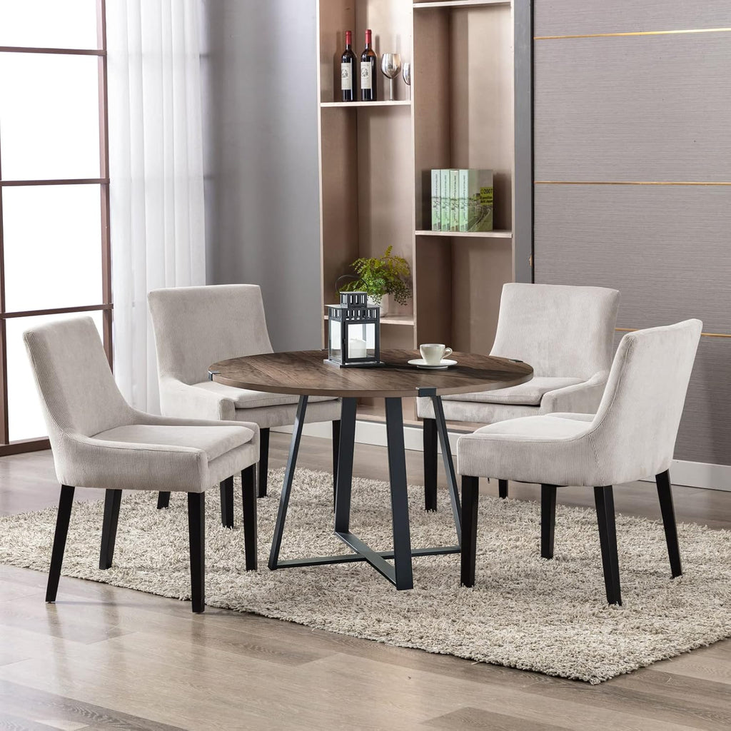 Modern Dining Chairs Set of 2, Upholstered Corduroy Accent Side Leisure Chairs with Mid Back and Wood Legs for
