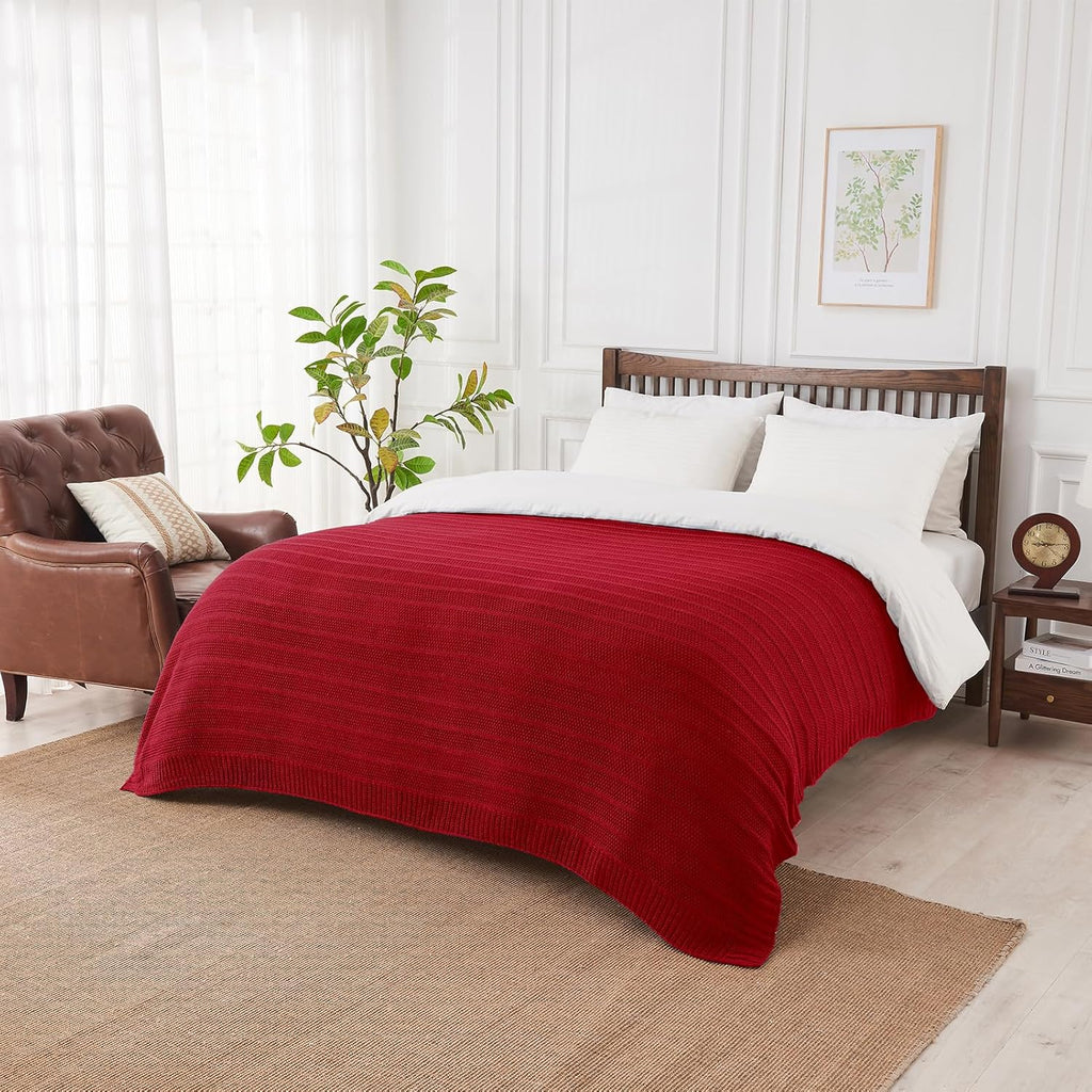 Christmas Red Stripe Knit Throw Blanket 50"x60"