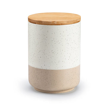 Sabine Ceramic Canister with Airtight Wood Lid - 36 oz Kitchen Storage Container for Coffee, Tea, Sugar, Nuts &