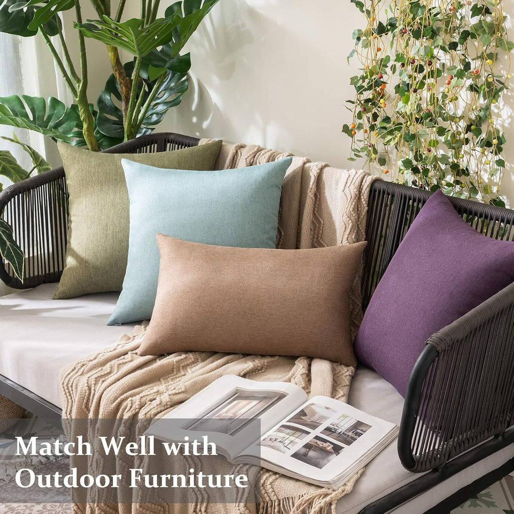 Pack of 2 Decorative Outdoor Solid Waterproof Throw Pillow Covers Faux Linen Garden Farmhouse Cushion Cases
