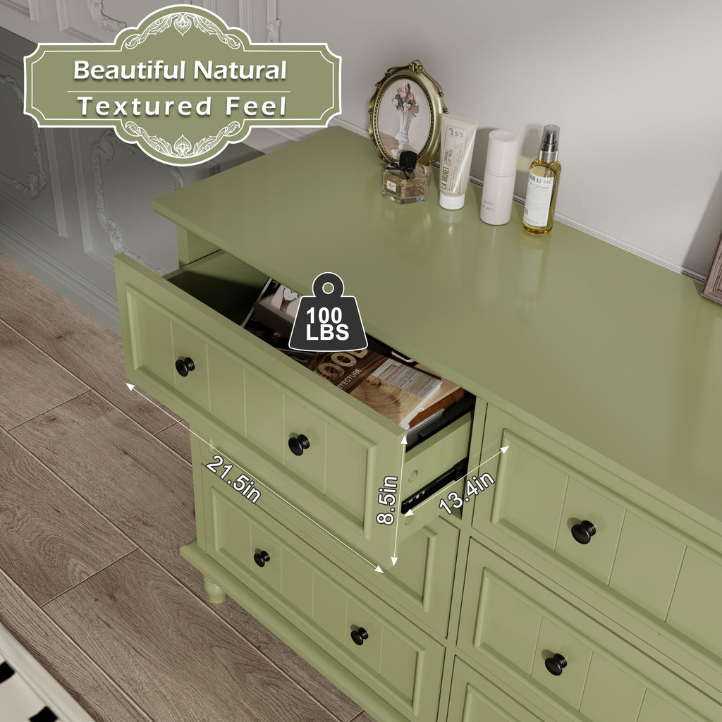 Green 7 Drawer, Vintage Chest of Drawers, 47.2'' Bedroom Cabinet