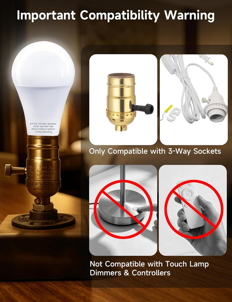 3 Way Light Bulbs 30 70 100W Equivalent Daylight White 5000K 2 Pack