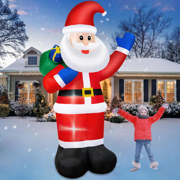 8FT Christmas Inflatables Santa Claus Outdoor Decorations, Christmas Blow Up Santa Yard Decorations Built-in LED