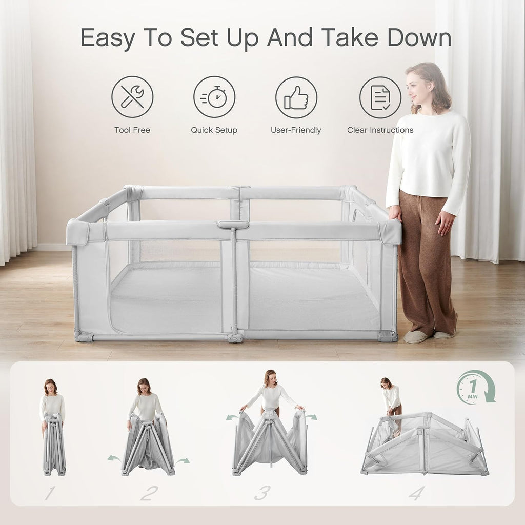 Baby Playpen, Pre-Assembled Foldable Playpen with Adult Door, 71" x 71" Large Play Yard for Babies & Toddlers