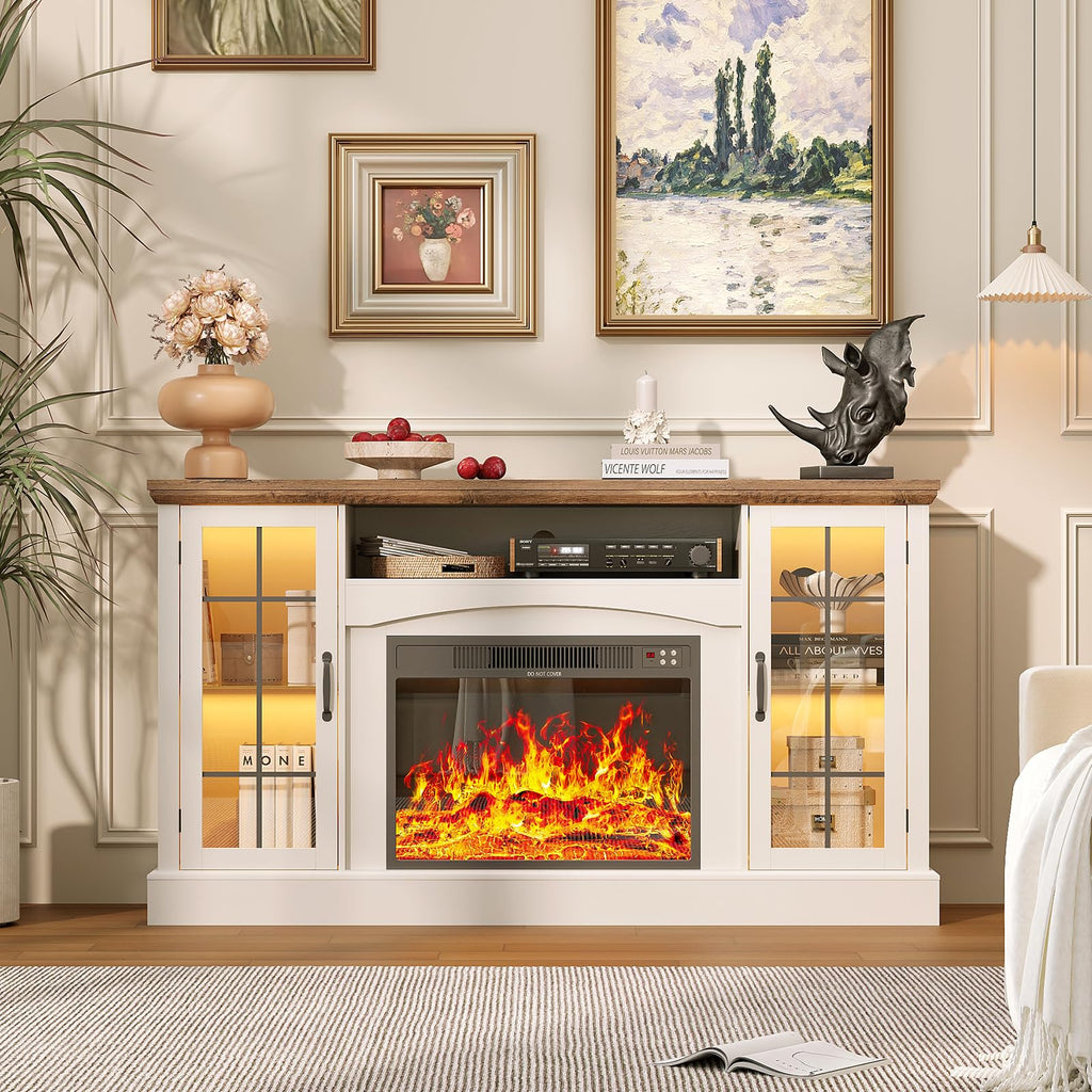 2-in-1 Multifunctional Fireplace TV Stand with 23" Removable Electric Fireplace, 58" Farmhouse Entertainment Center