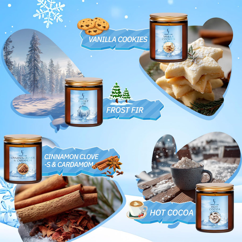 Christmas Candles, Winter Scented Candles, 4 Pack Holiday Natural Soy Candles, Gifts for Women Men, Fragrance of