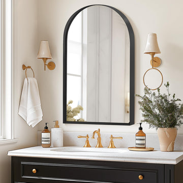 36x24 Inch Arched Bathroom Medicine Cabinet with Mirror Black