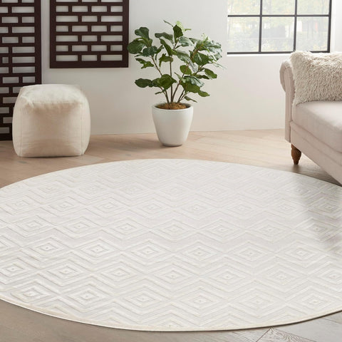 Home Versatile Ivory White 8' x Round Area Rug - Easy Clean, Non Shedding, Bed Room, Living Room, Di
