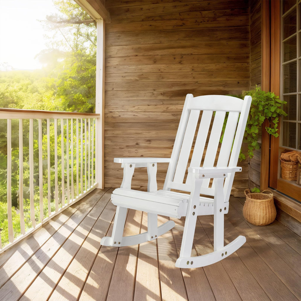 Outdoor Rocking Chair, Heavy Duty 600 LBS Wooden Rocker, White(1PC)