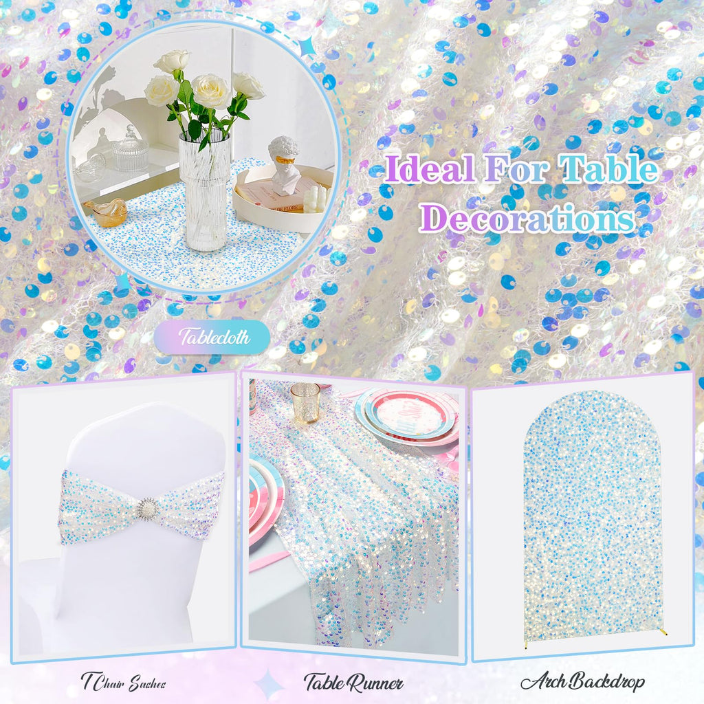 Mermaid Sequin Fabric by The Yard 5MM Iridescent Glitter Mesh Embroidery 2 Yard White Sparkly Fabric for Sewing