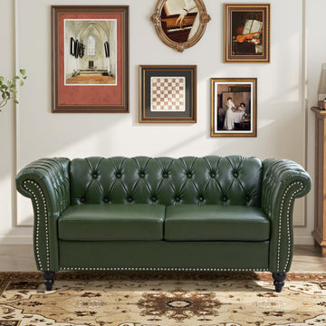 Chesterfield Loveseat, 2 Seater Tufted Couch, Classic Button Tufted Upholstered Sofa, Modern Mid-Century PU Leather