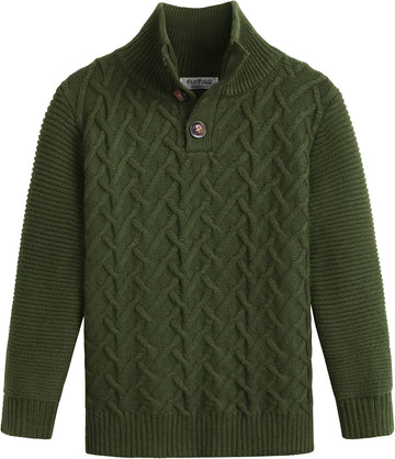 Boys Turtleneck Cable Knit Sweater Long Sleeve Button Up Pullover