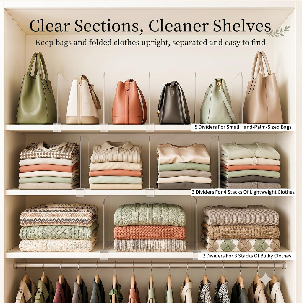 Shelf Dividers Purse Organizer for Closet: Acrylic Clear 16 Pack