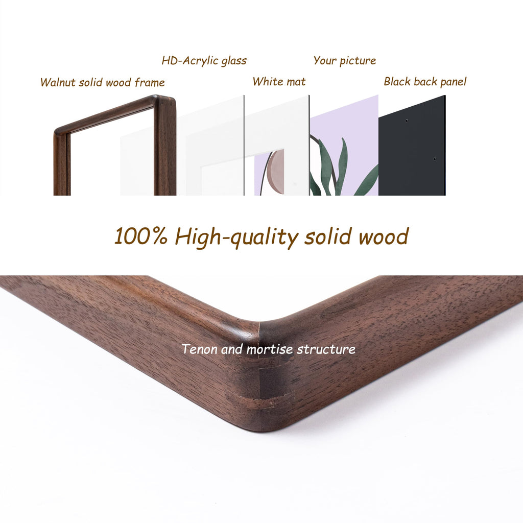 Handcrafted 11x14 Walnut Picture Frame, Matted to 8x10 with HD Plexiglass
