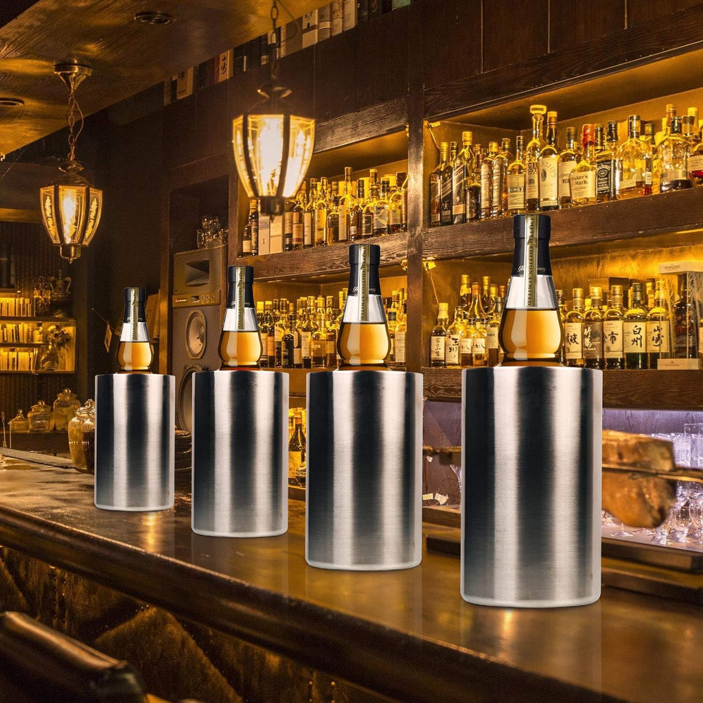 Wine Chiller Bucket, Stainless Steel Double Wall Wine Cooler Bucket, Keeps Cold for Hours Wine Bottle Cooler Chiller