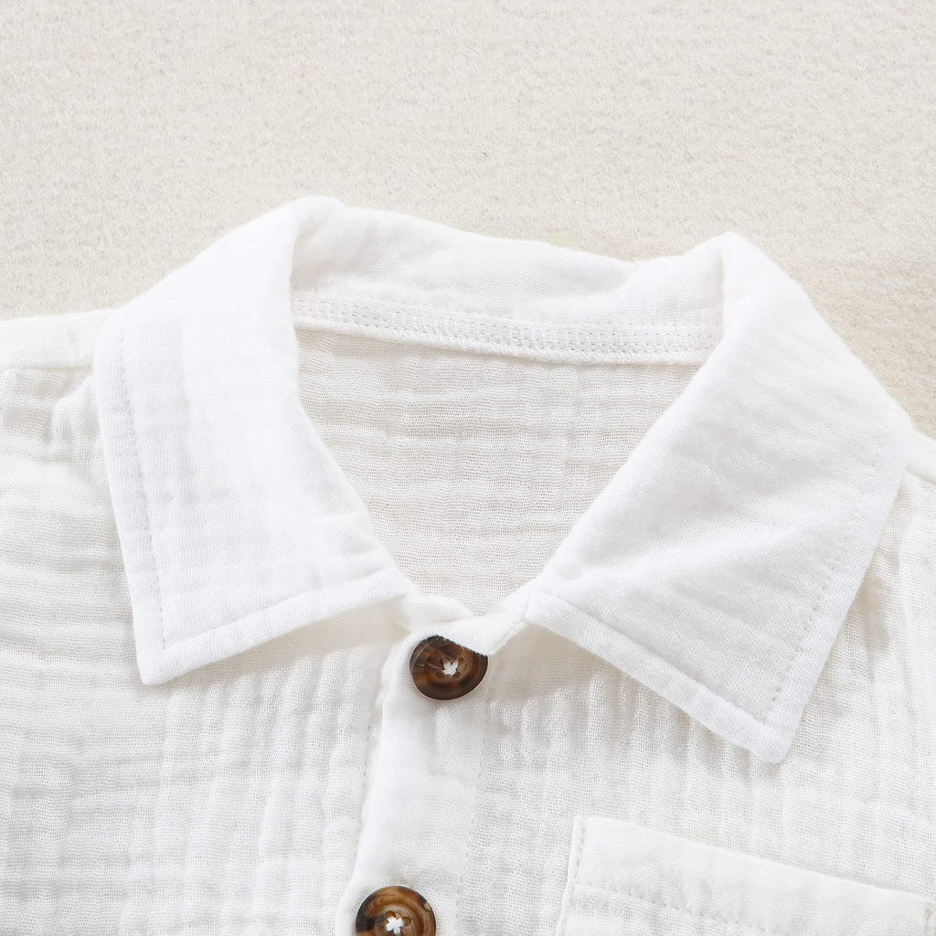 Toddler Baby Boys Clothes Set Button-Down Shirt Tops + Cotton Linen Shorts Summer Outfit 2PCS with Pockets