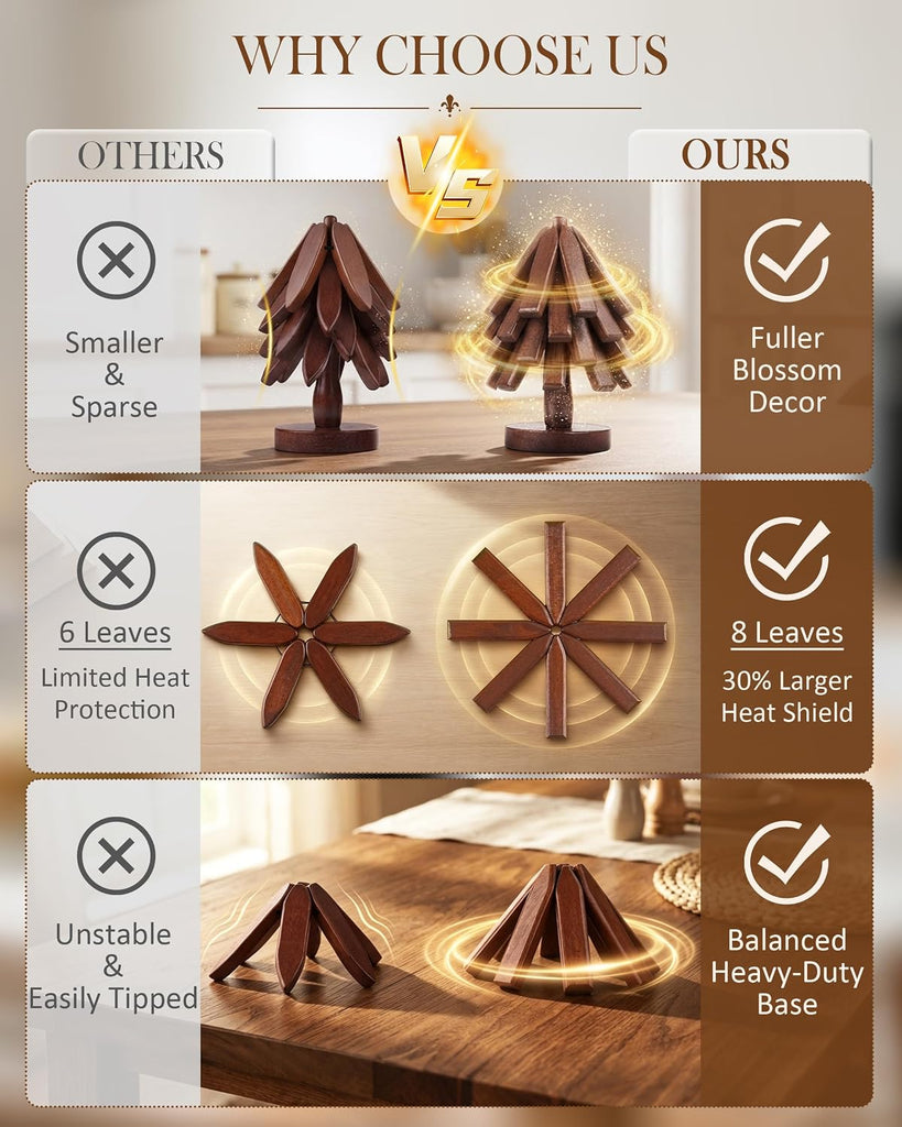 Wooden Trivets Tree for Hot Dishes, Wood Coaster for Hot Pots and Pans - Set of 4