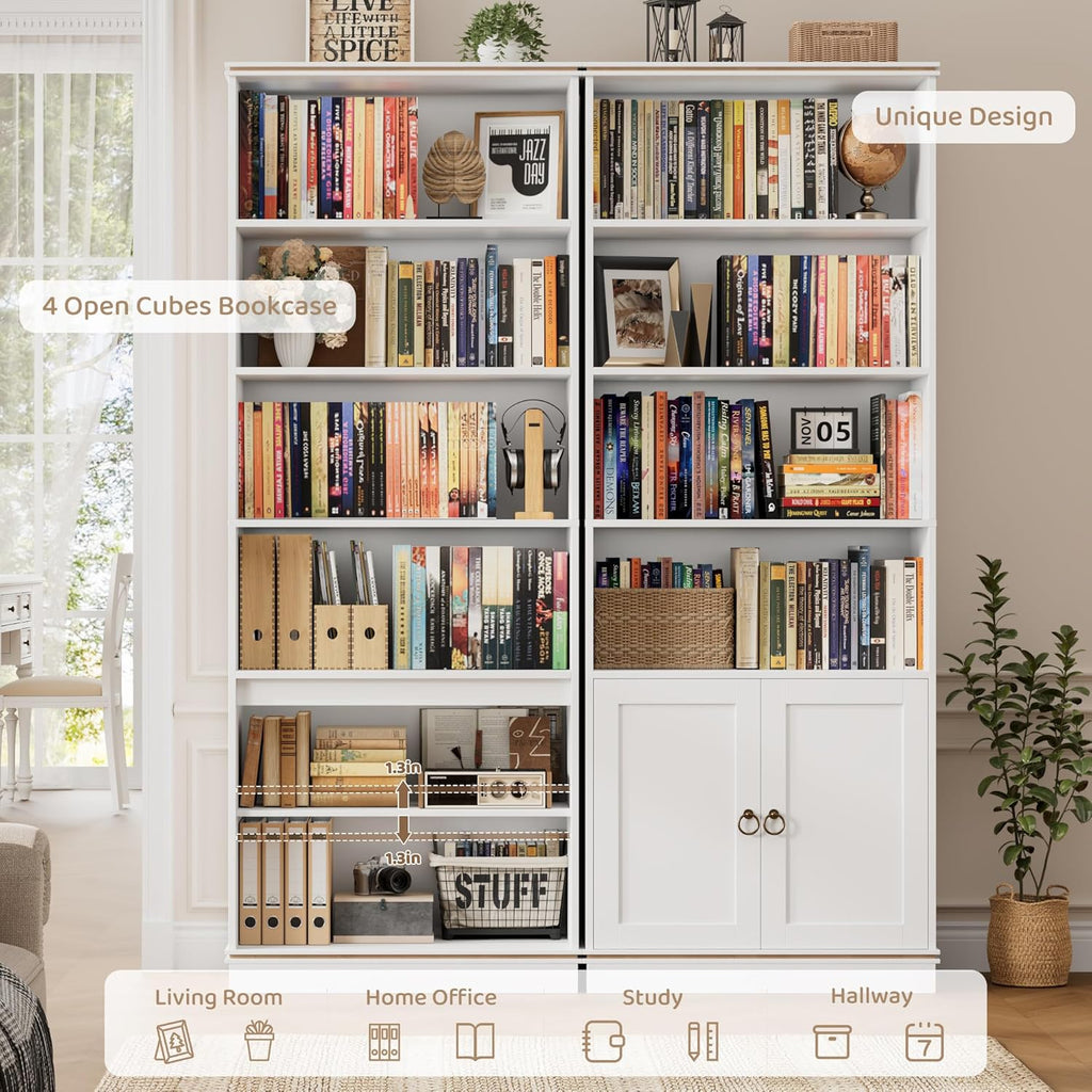 71" Tall Book Shelf and Bookcase with Doors, 6 Tier Wooden Bookshelf with Storage Cabinet
