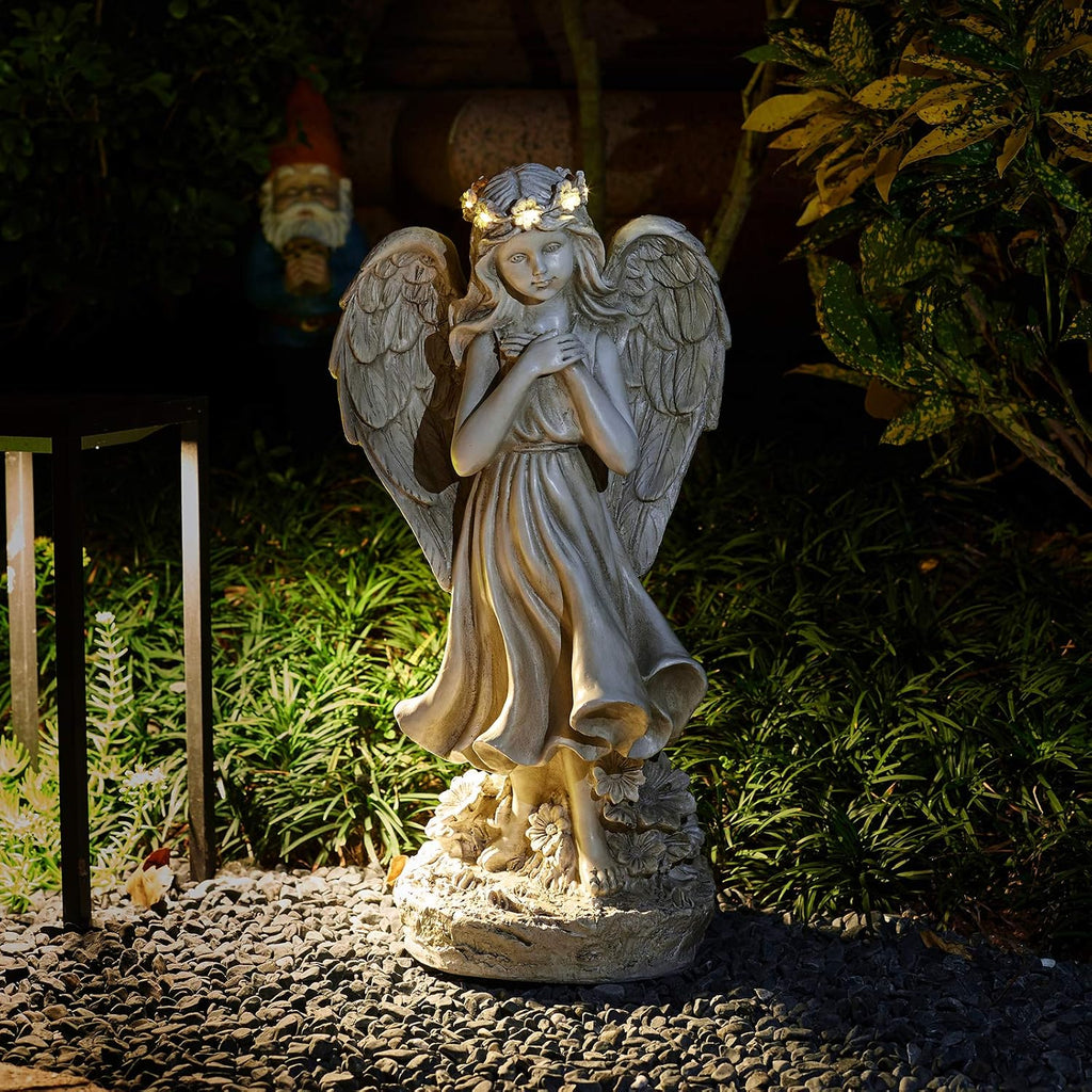 Garden Angel Figurines, Light Up Praying Angel Statues Outdoor Statue with Solar LED Lights , Lawn, Cemetary Grave