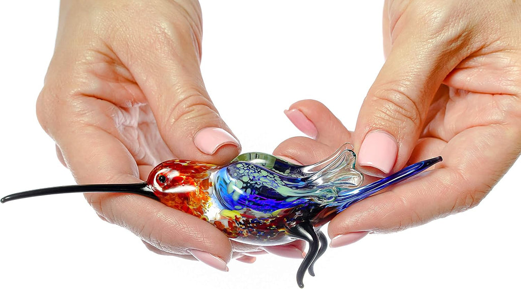 Hummingbird Figurine Hand Blown Art Glass Murano Miniature Animals Birds Collection Glass Blown Sculpture Glass