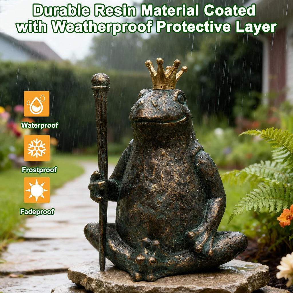 Frog Garden Statue, Yard Decorations Outdoor Decor, Weather-Resistant Animal Figurines & Sculptures, Seated Prince
