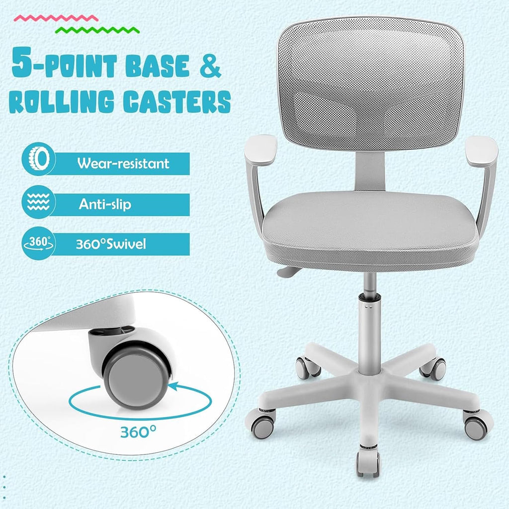 Kids Desk Chair with Detachable Cushion & Armrest, Grey